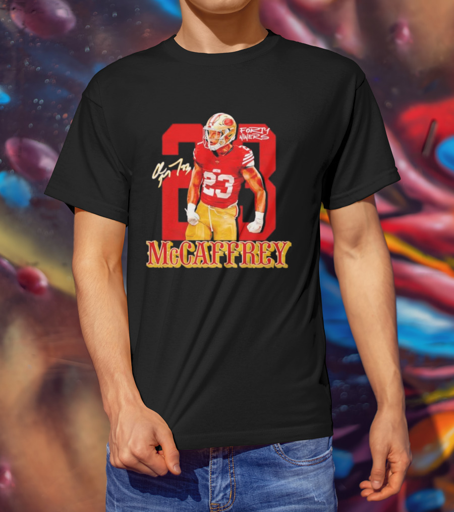 Christian McCaffrey 23 Signature Forty Niners NFL Football T-Shirt