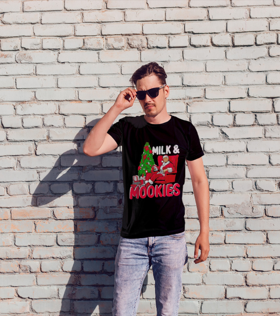 Christmas Milk And Mookies Santa By Tree T-Shirt