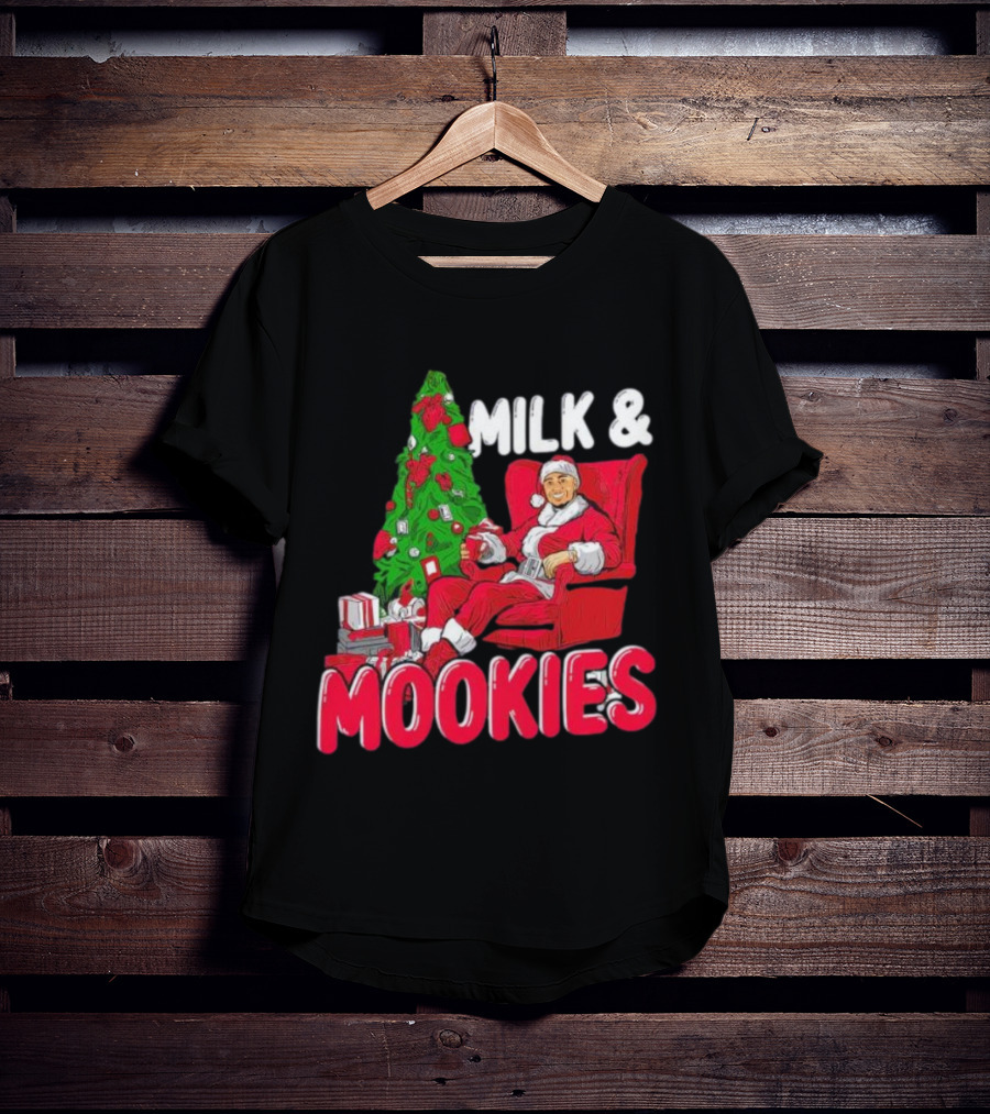 Christmas Milk And Mookies Santa By Tree T-Shirt