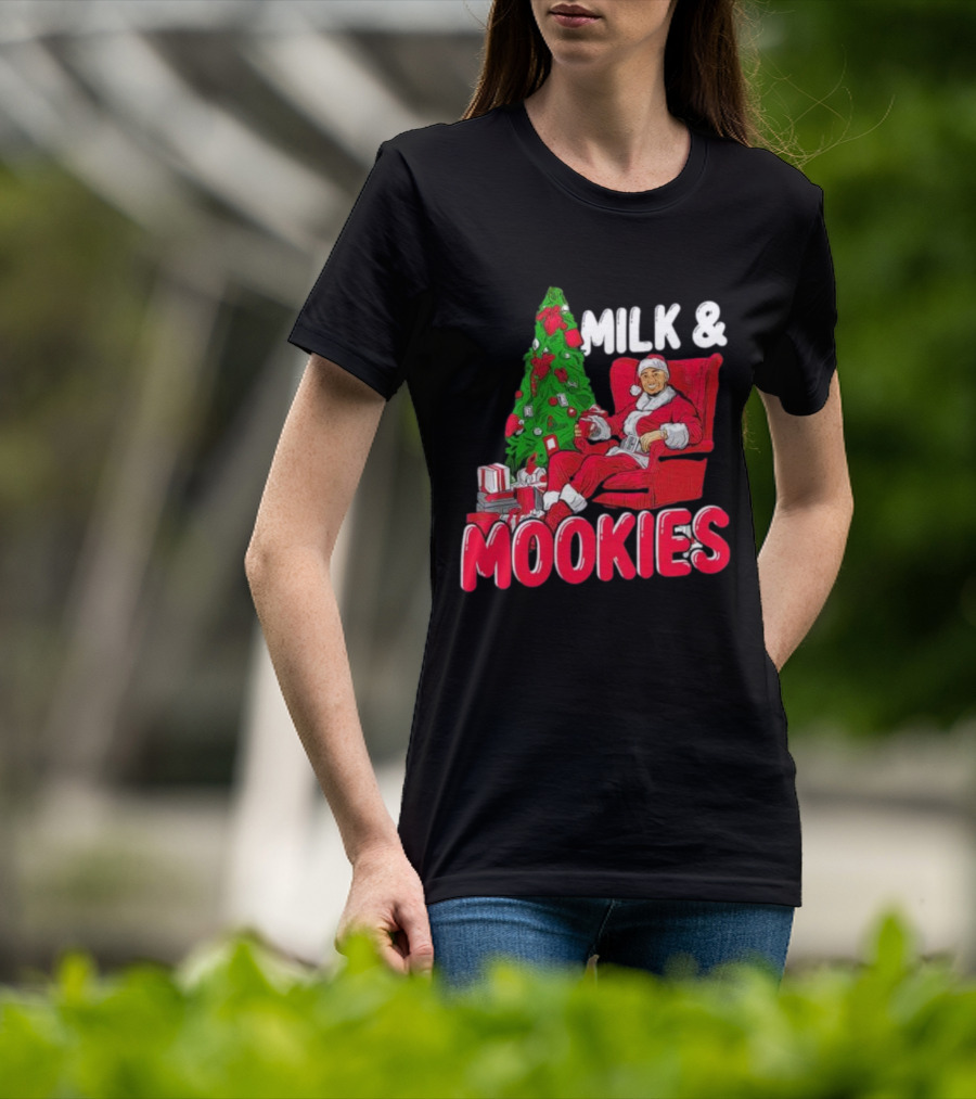 Christmas Milk And Mookies Santa By Tree T-Shirt