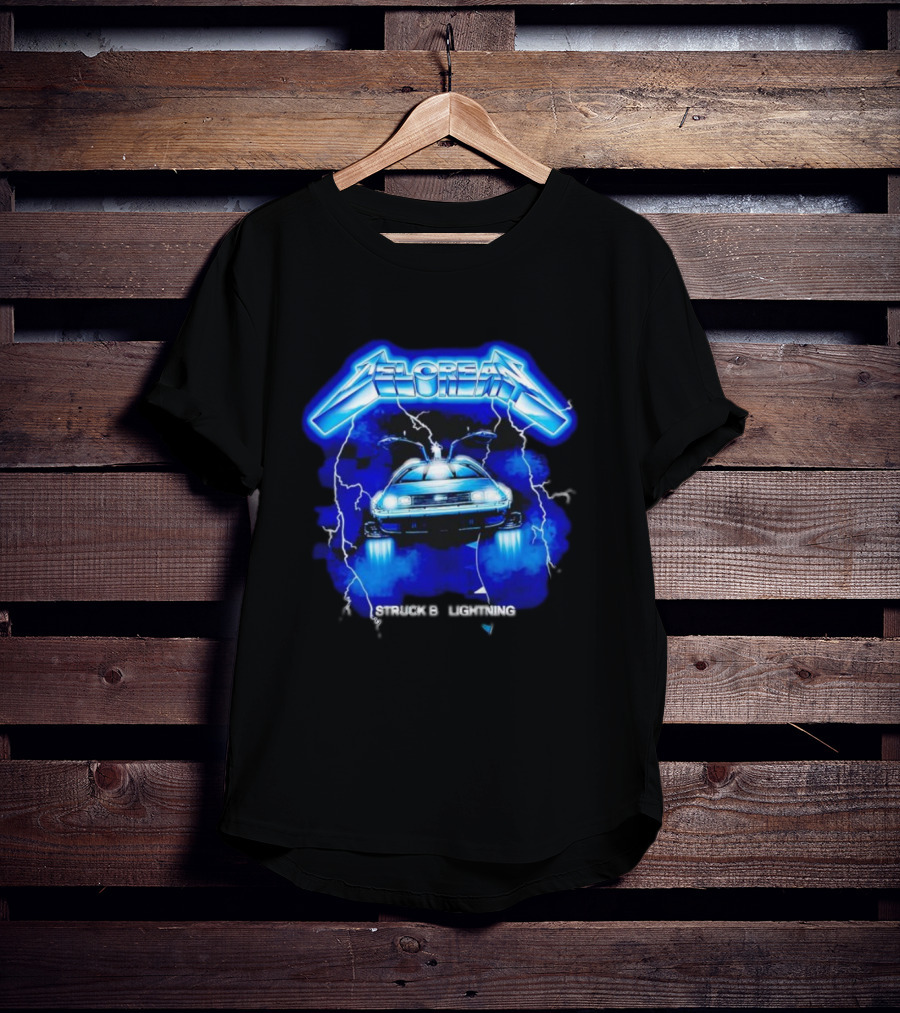 Delorean Struck By Lightning Iconic Neon Blue Electric T-Shirt