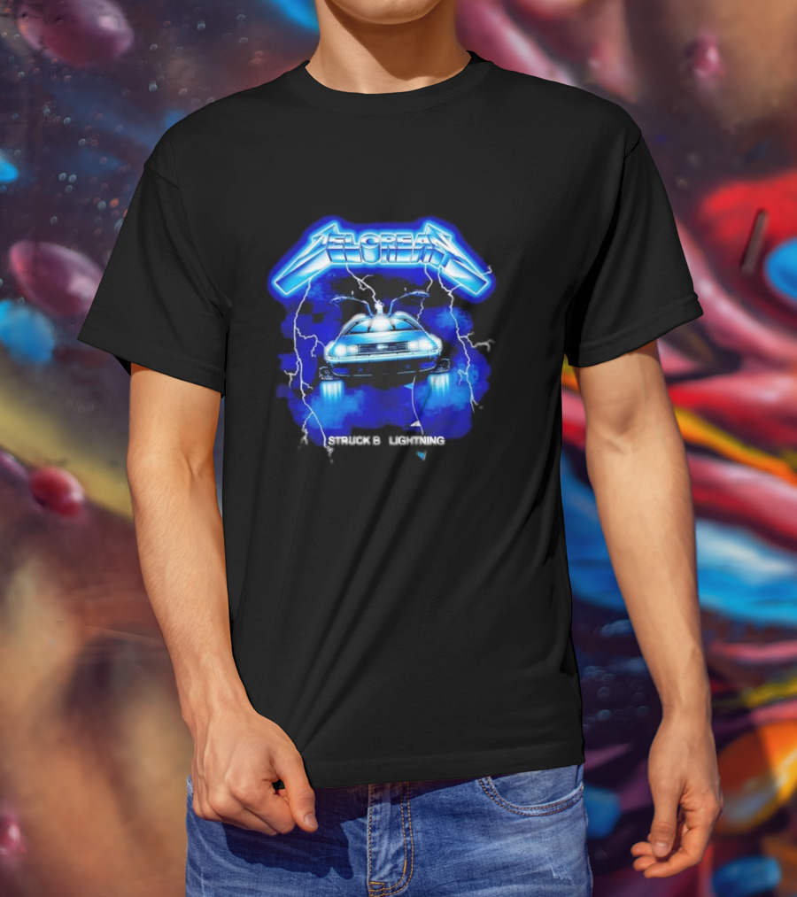 Delorean Struck By Lightning Iconic Neon Blue Electric T-Shirt
