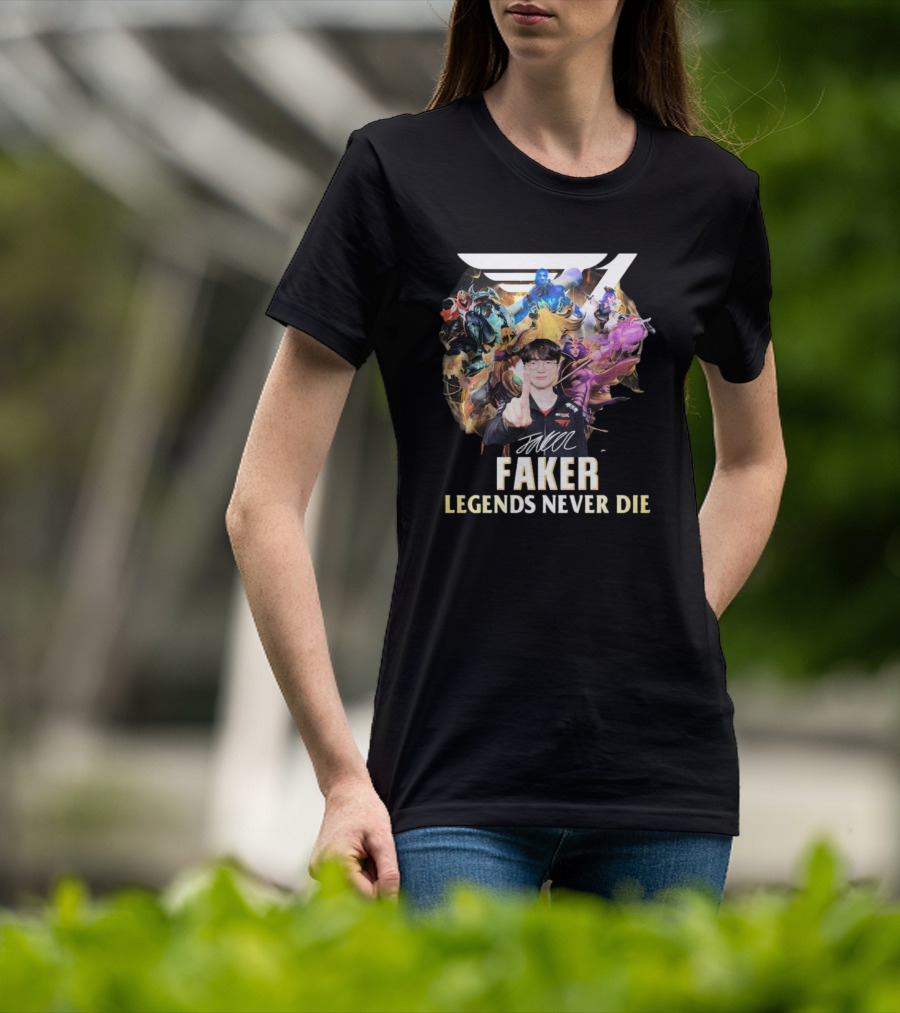 Faker Legends Never Die Signature T1 Esports Champion T-Shirt