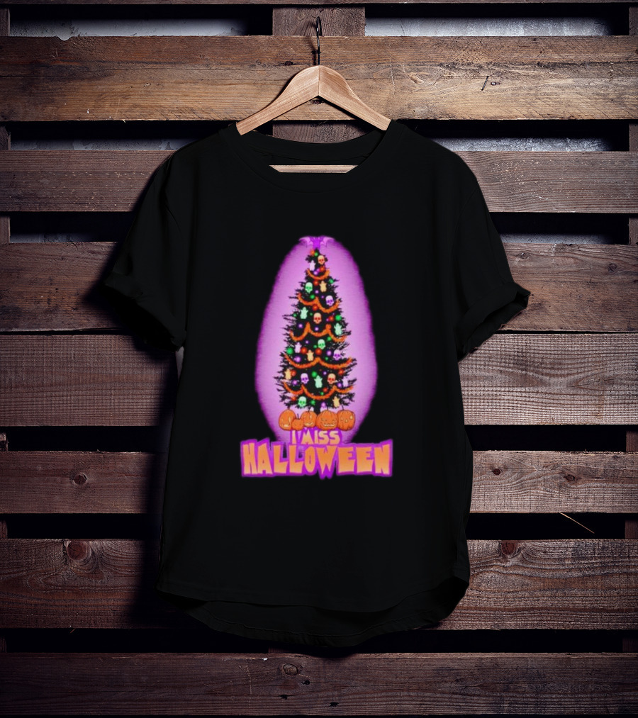 I Miss Halloween Christmas Tree With Pumpkins And Skulls T-Shirt