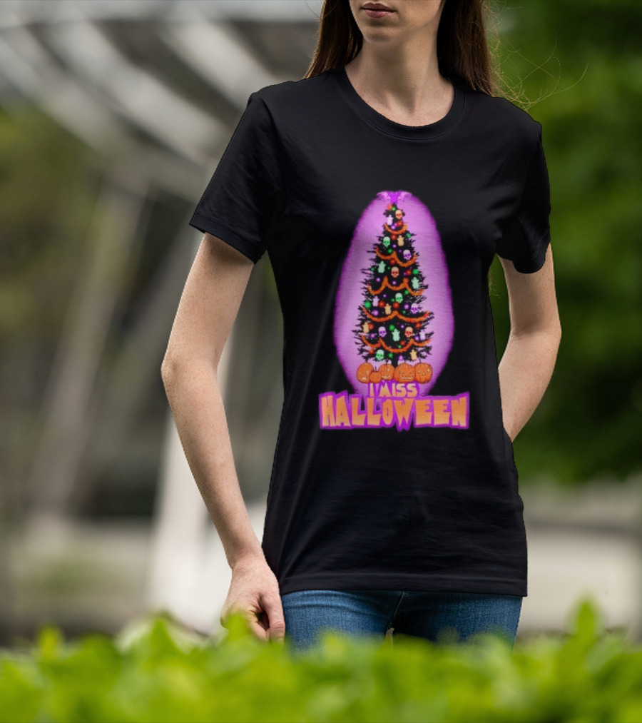 I Miss Halloween Christmas Tree With Pumpkins And Skulls T-Shirt
