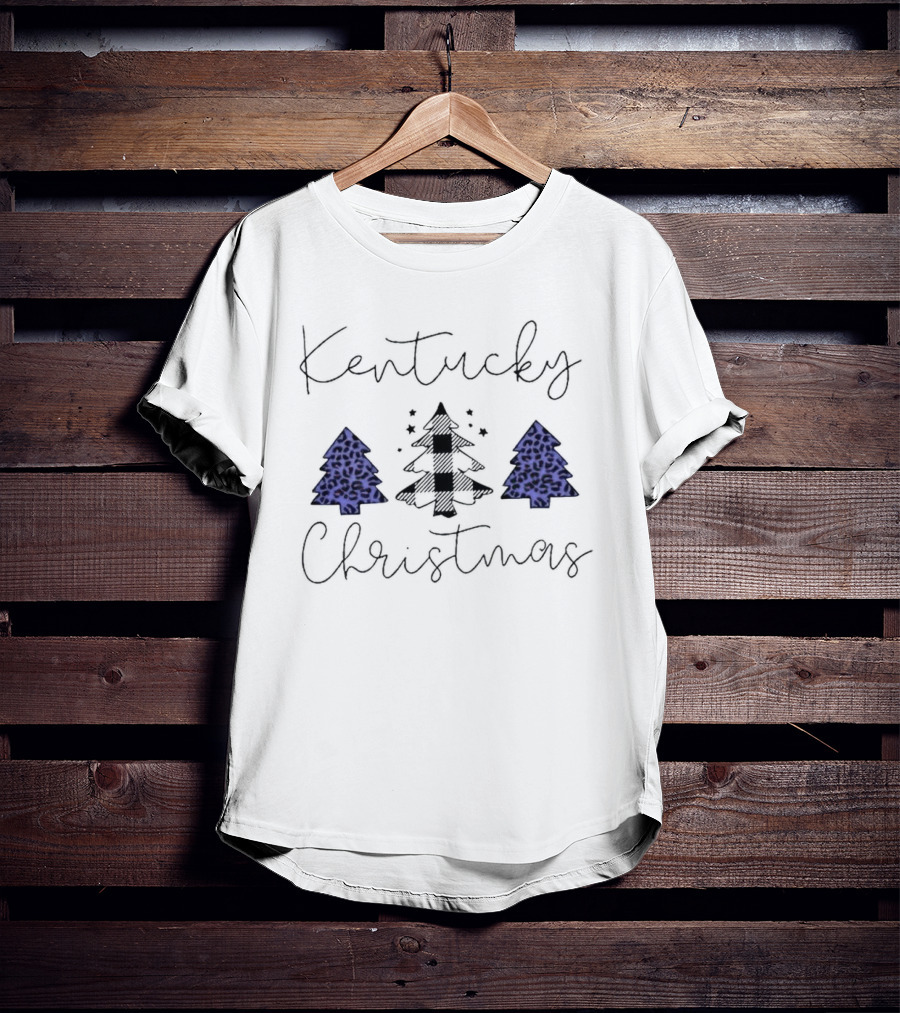 Kentucky Christmas Blue Plaid And Leopard Trees T-Shirt
