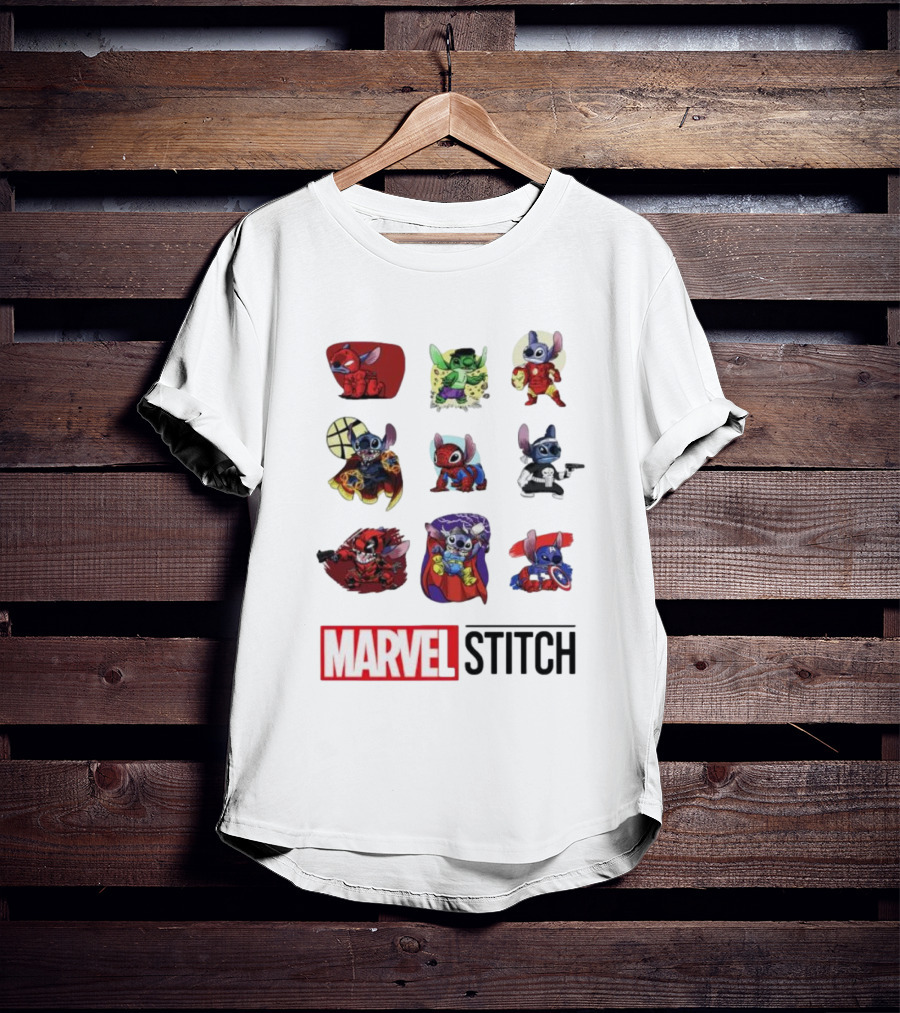 Marvel Stitch Super Hero Characters Collaboration Collection T-Shirt