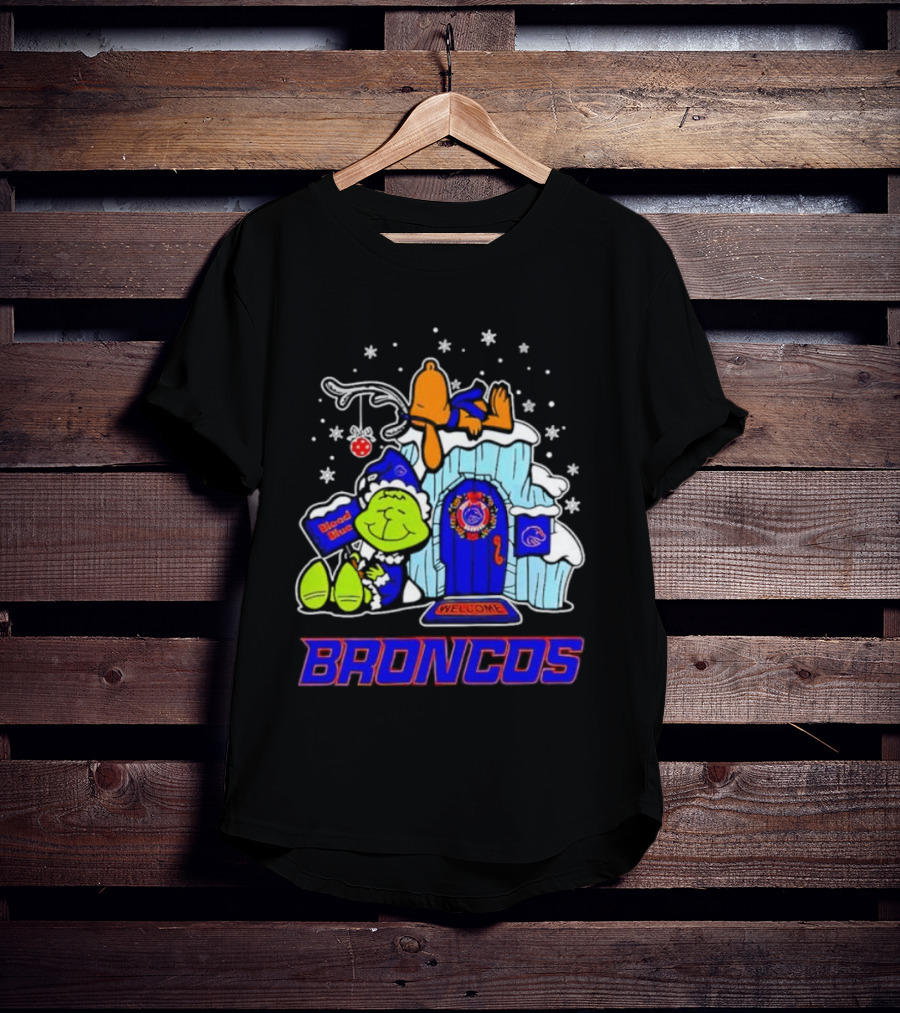 Peanuts Boise State Broncos Grinch Celebrate Merry Xmas T-Shirt