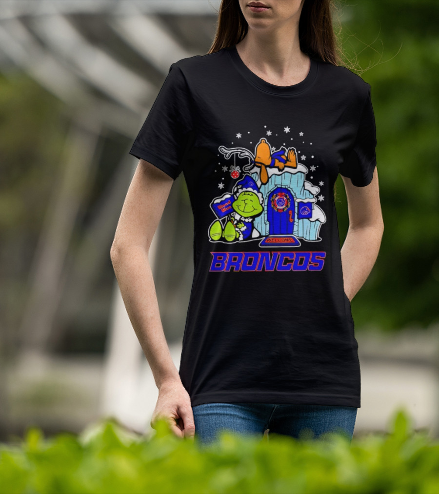 Peanuts Boise State Broncos Grinch Celebrate Merry Xmas T-Shirt
