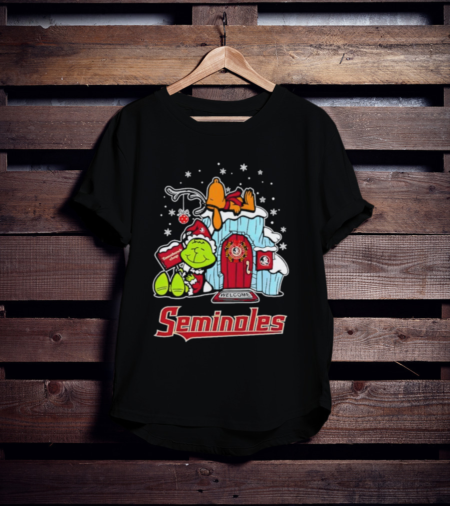 Peanuts Seminoles Grinch Christmas Scene Welcome T-Shirt