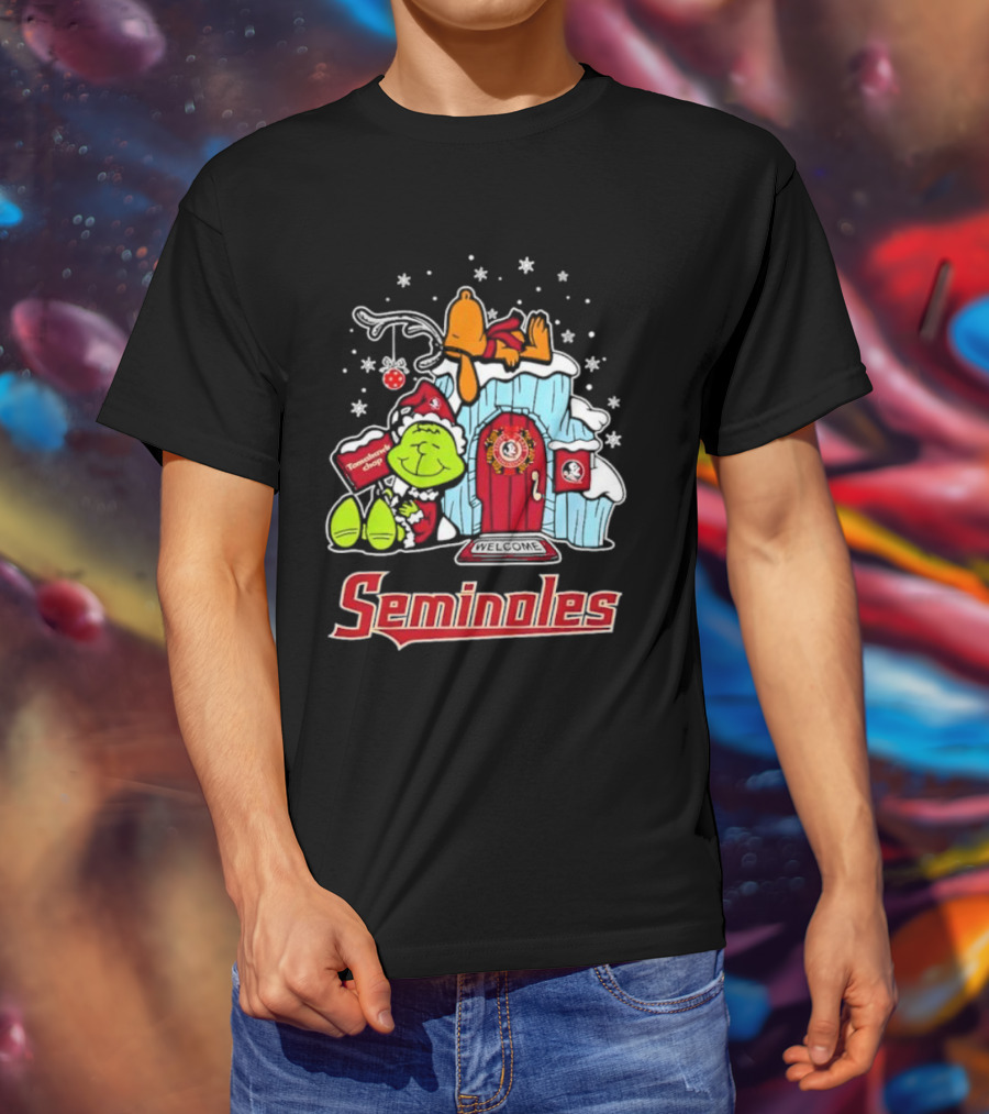 Peanuts Seminoles Grinch Christmas Scene Welcome T-Shirt