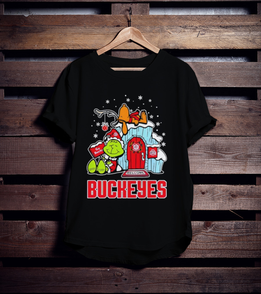 Peanuts Grinch Ohio State Buckeyes Go Bucs Merry Xmas Snoopy Woodstock T-Shirt