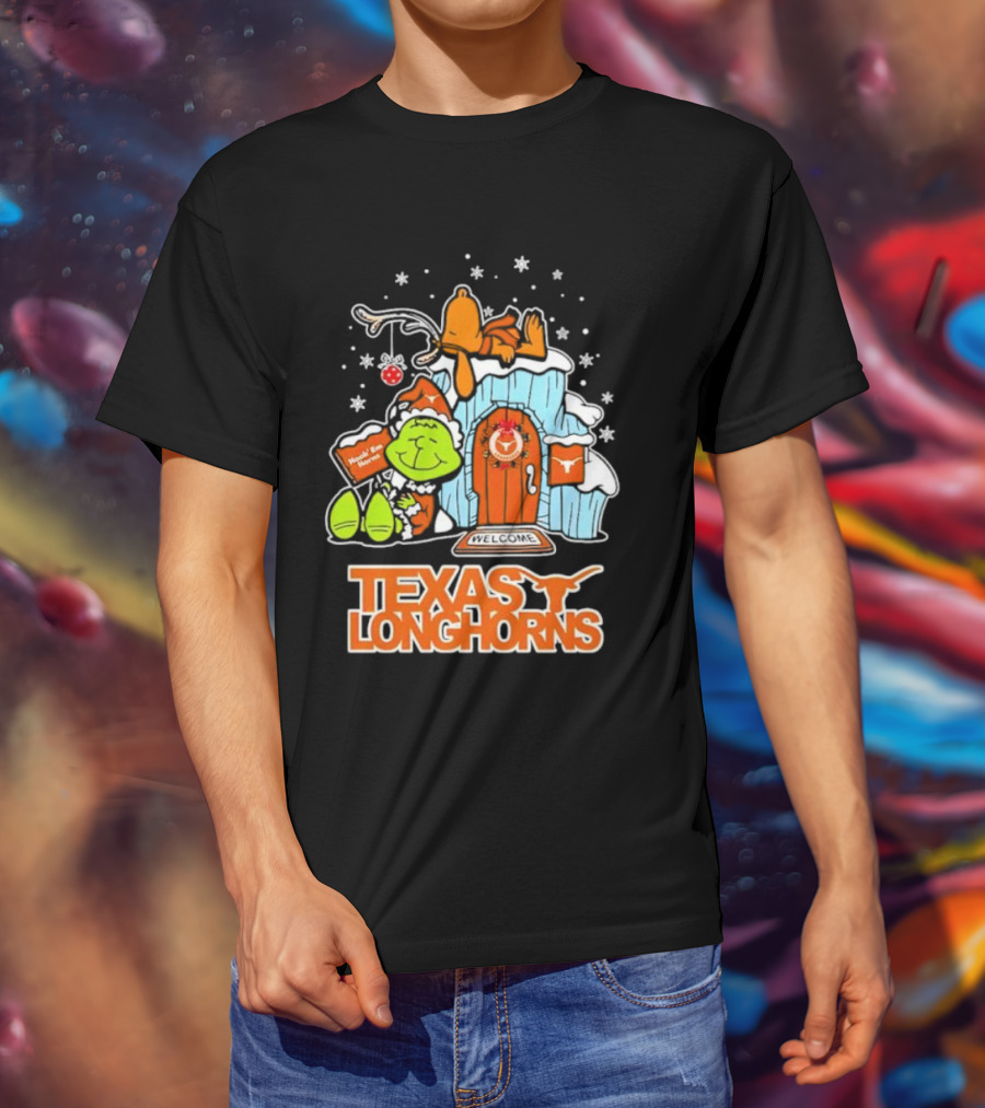 Peanuts Texas Longhorns Grinch Snoopy Merry Xmas Welcome T-Shirt