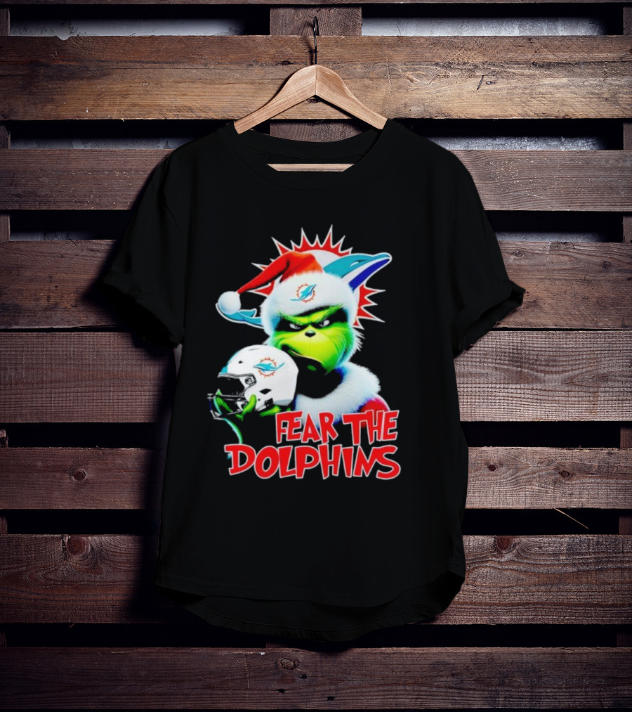 Fear The Dolphins Grinch Santa Miami NFL T-Shirt