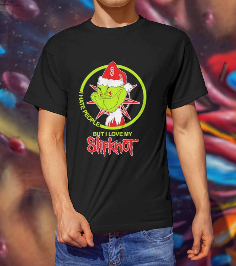 I Hate People But I Love My Slipknot Santa Grinch Santa Hat Star T-Shirt