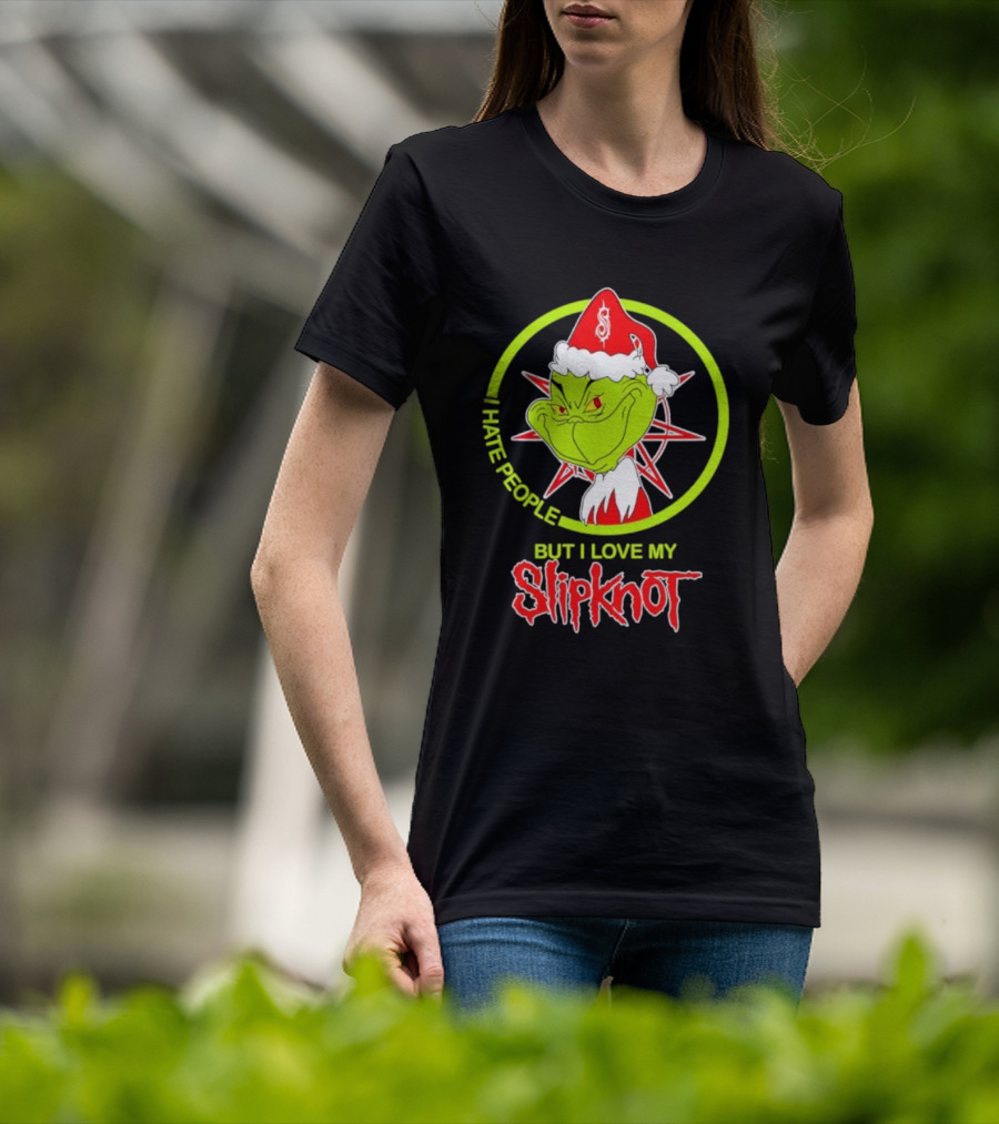 I Hate People But I Love My Slipknot Santa Grinch Santa Hat Star T-Shirt