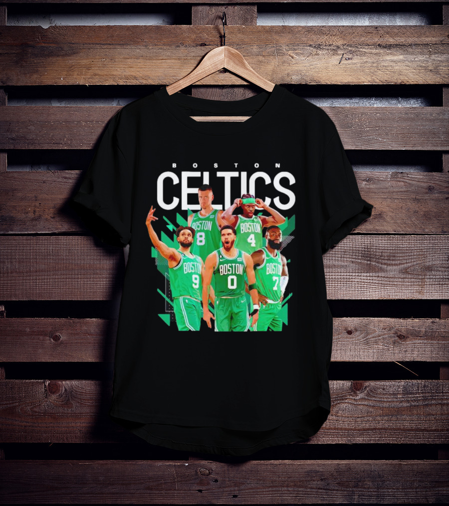 Boston Celtics Starting Five Team Players Green Uniforms T-Shirt