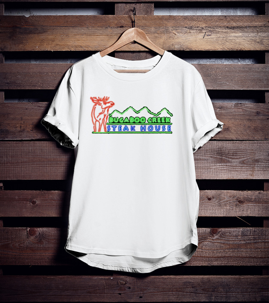 Bugaboo Creek Steakhouse Neon Logo With Moose And Mountain T-Shirt