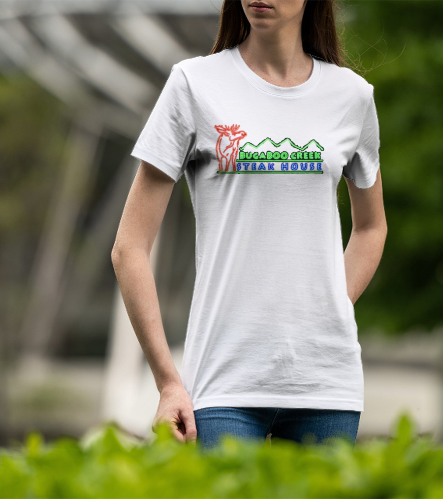 Bugaboo Creek Steakhouse Neon Logo With Moose And Mountain T-Shirt
