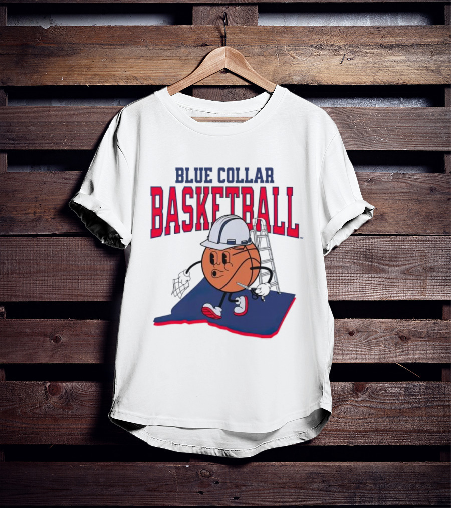Blue Collar Basketball Hard Hat Hoop Cartoon T-Shirt