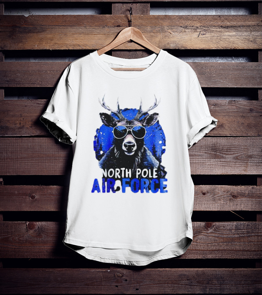 North Pole Air Force Cool Deer In Sunglasses T-Shirt