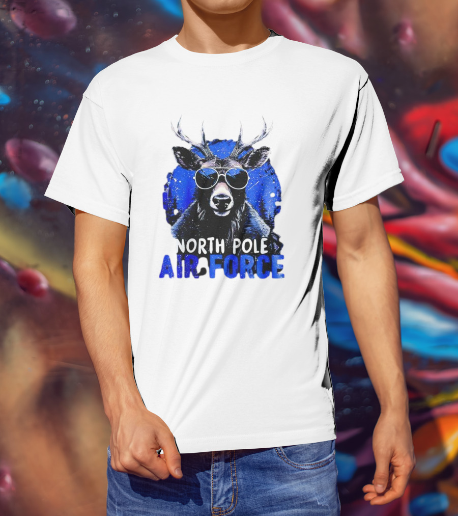 North Pole Air Force Cool Deer In Sunglasses T-Shirt