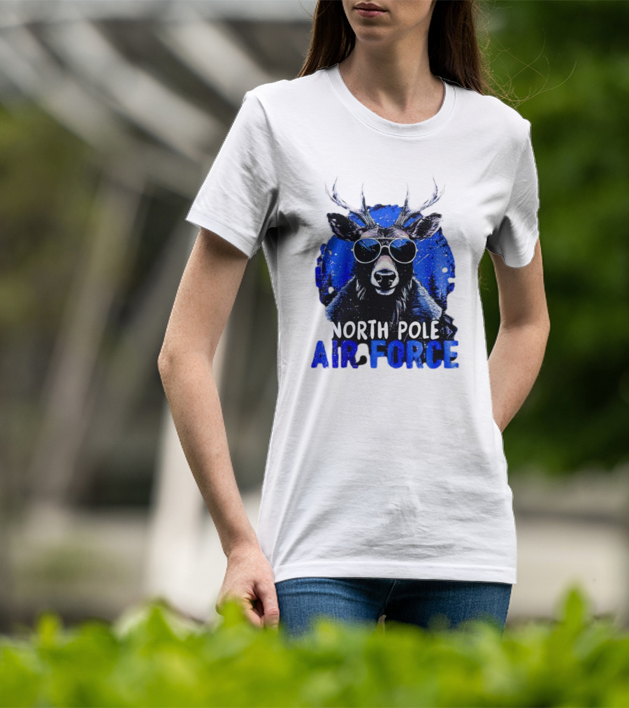 North Pole Air Force Cool Deer In Sunglasses T-Shirt