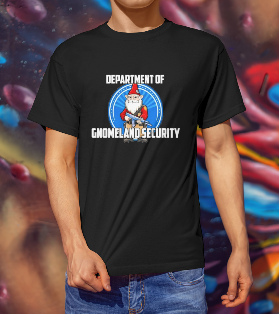 Department Of Gnomeland Security Gnome With Rifle Badge T-Shirt