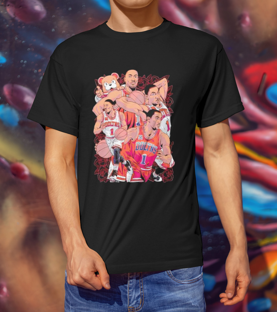 Derrick Rose Cartoon Bold Red Bulls Basketball T-Shirt