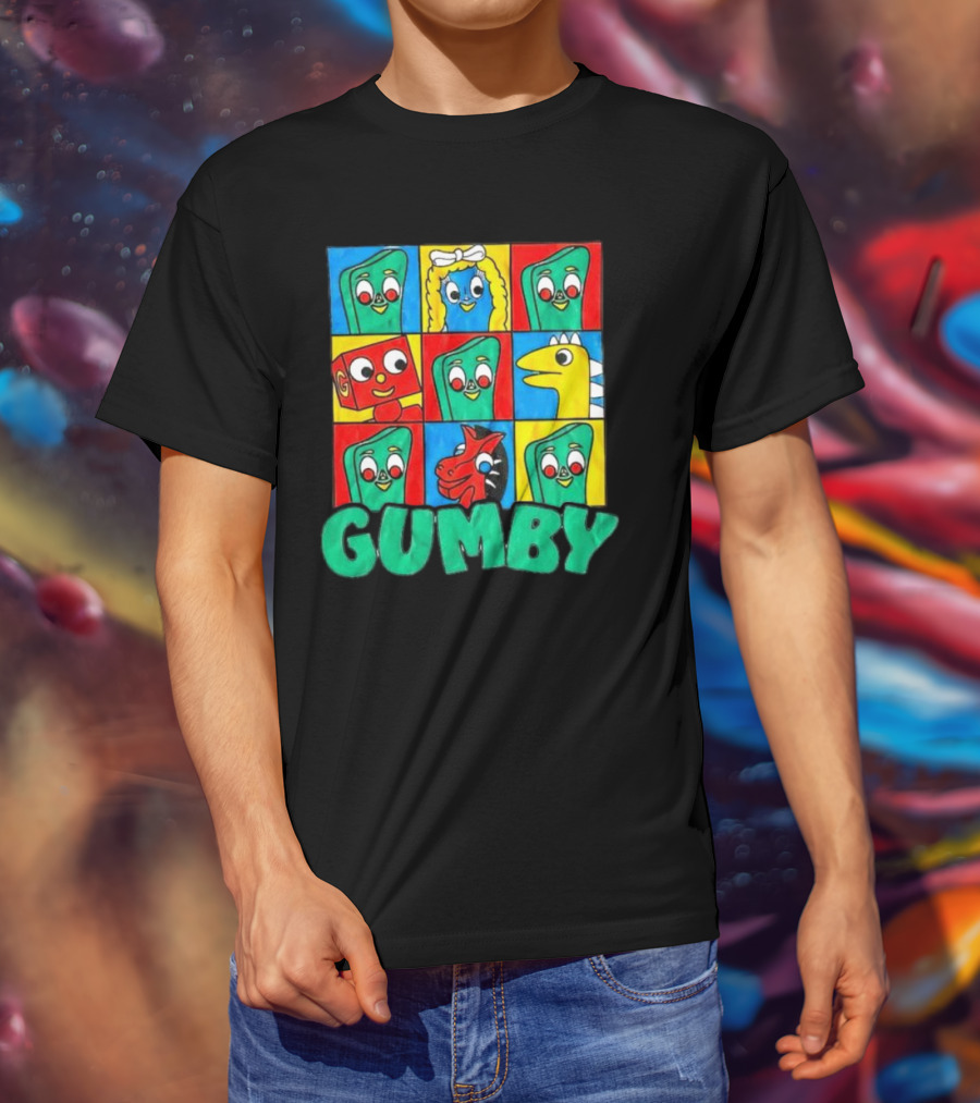 Gumby And Friends Colorful Cartoon Character Grid T-Shirt