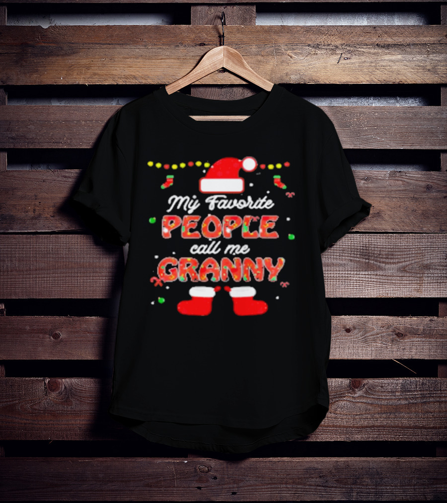 My Favorite People Call Me Granny Festive Santa Hat And Christmas Lights T-Shirt