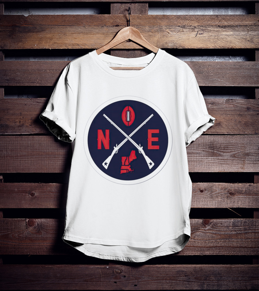 New England Patriots Football Emblem NE Guns Map Oval T-Shirt
