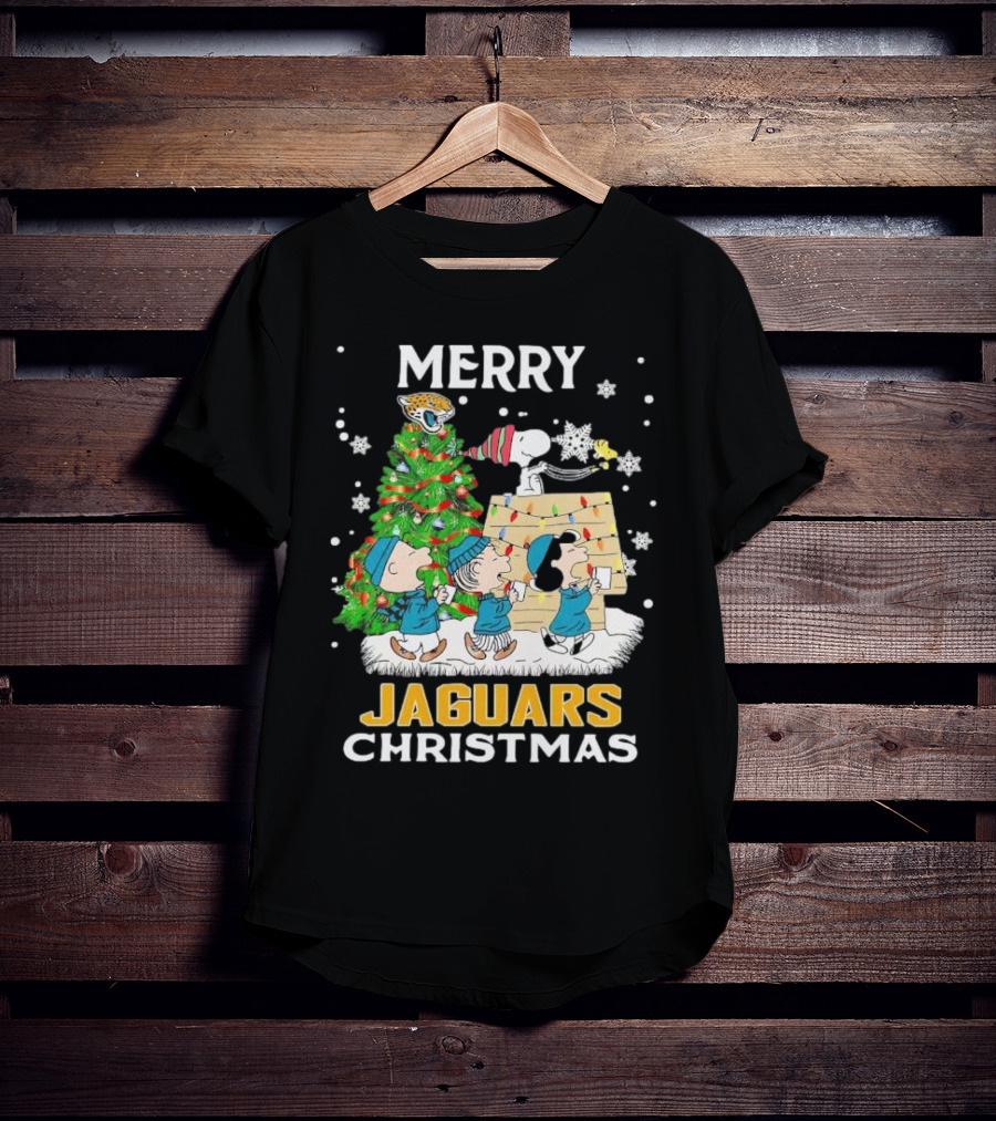 Merry Christmas Peanuts Characters Jacksonville Jaguars Snoopy Woodstock T-Shirt