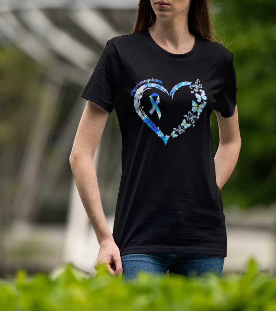 Type1Namayalars Diabetes Awareness Heart With Blue Ribbon And Butterflies T-Shirt