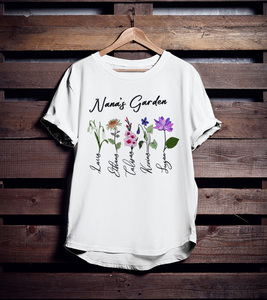 Nana's Garden Flowers With Personalized Names T-Shirt