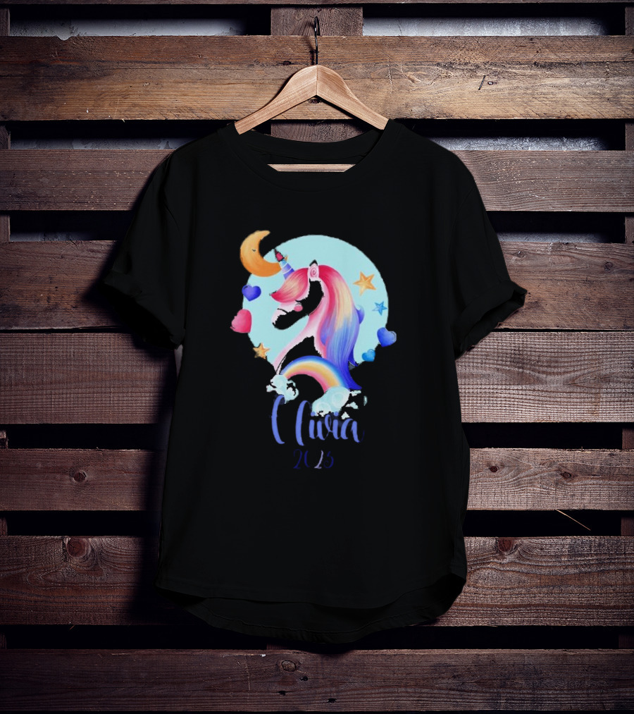 Olivia 2025 Rainbow Unicorn Hearts And Stars Christmas T-Shirt