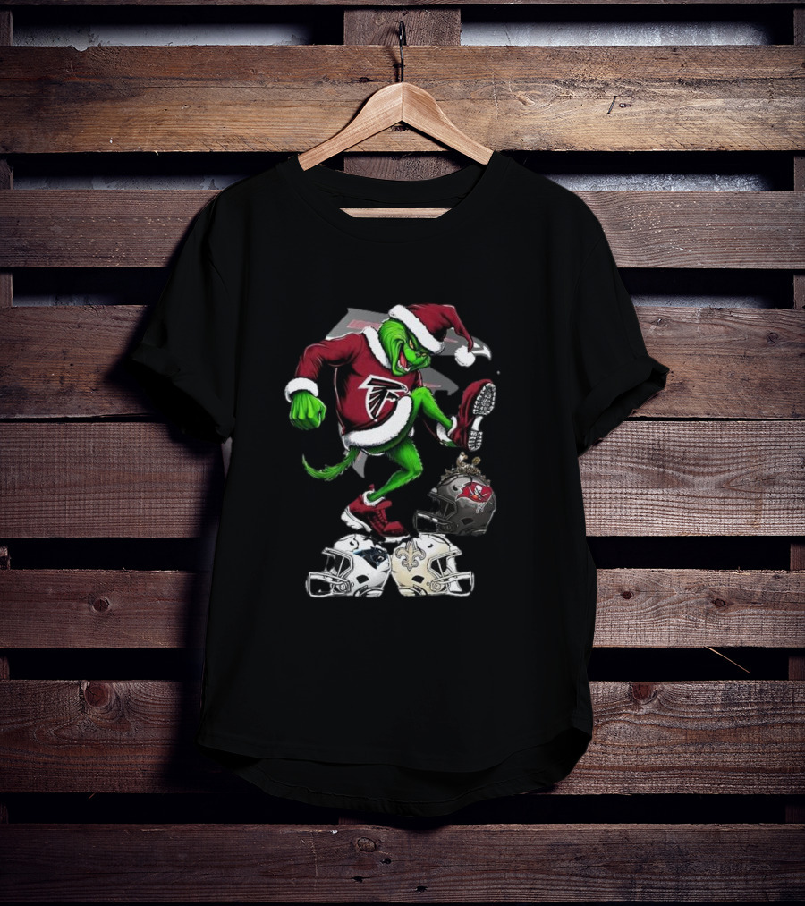 Atlanta Falcons Grinch Stomping On Rival Helmets Christmas T-Shirt