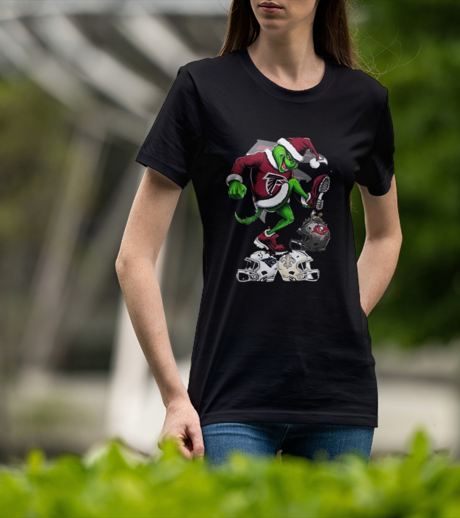 Atlanta Falcons Grinch Stomping On Rival Helmets Christmas T-Shirt