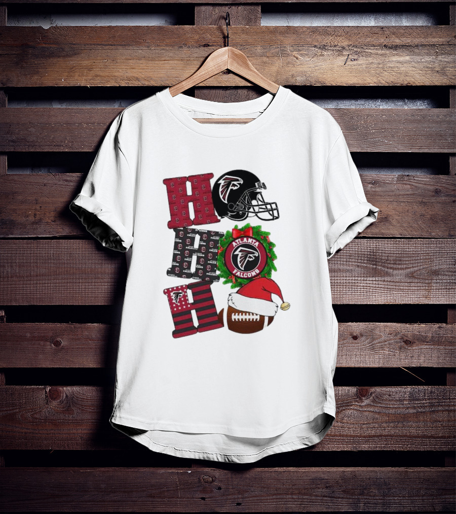 Atlanta Falcons Ho Ho Ho Merry Christmas Football Helmet Wreath Santa Hat T-Shirt