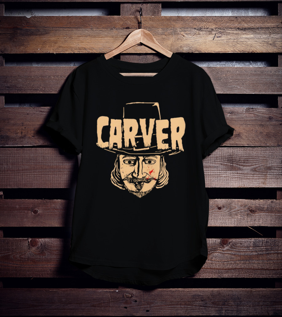 Carver Thanksgiving Pilgrim Hat Bearded Man Face T-Shirt