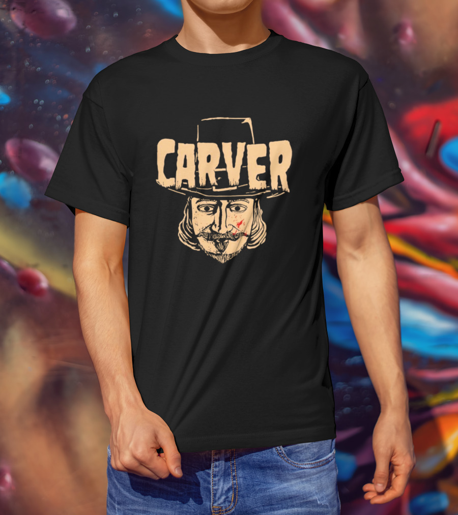 Carver Thanksgiving Pilgrim Hat Bearded Man Face T-Shirt