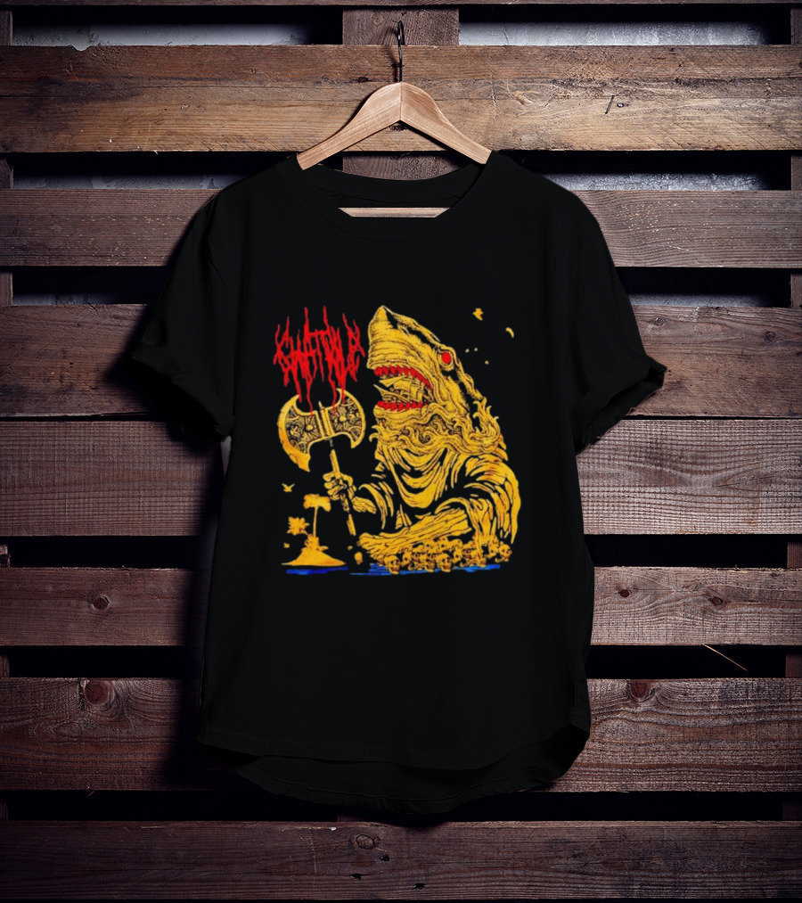Chat Pile Shark With Axe On Tropical Beach T-Shirt
