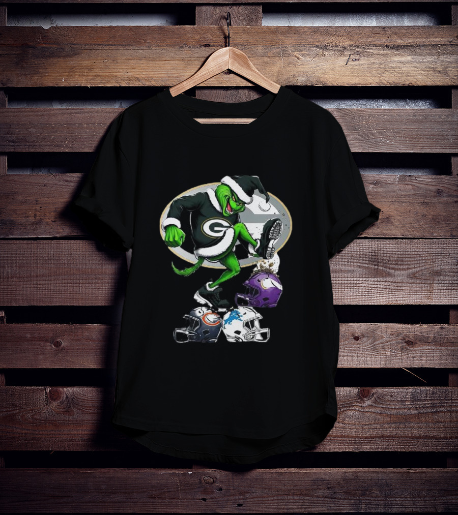 Green Bay Packers Grinch Crushing Rival Football Teams With Christmas Spirit T-Shirt