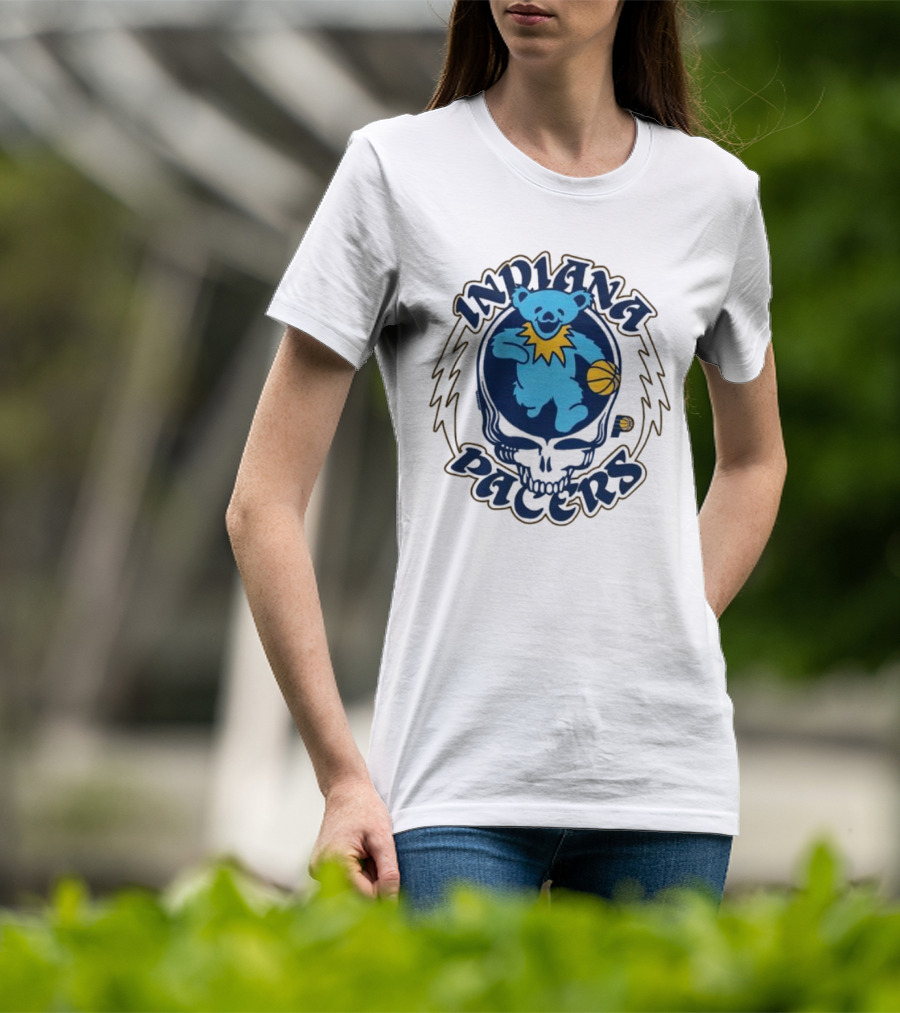 Indiana Pacers Grateful Dead Bear Basketball Icon With Skull T-Shirt