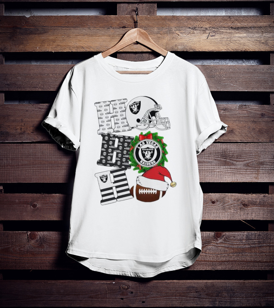 Las Vegas Raiders Ho Ho Ho Merry Christmas Helmet Wreath Football T-Shirt