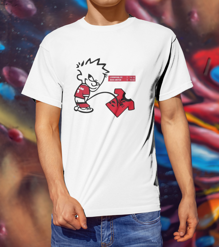Liverpool FC 7-0 Man United Parody With Cartoon Boy Image T-Shirt