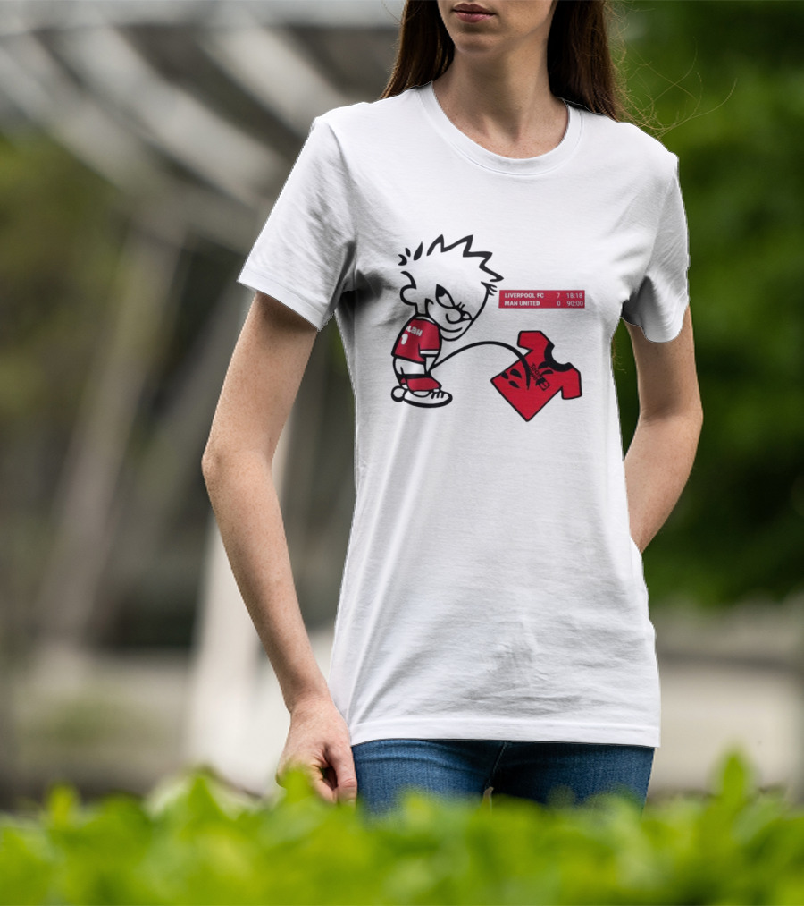 Liverpool FC 7-0 Man United Parody With Cartoon Boy Image T-Shirt