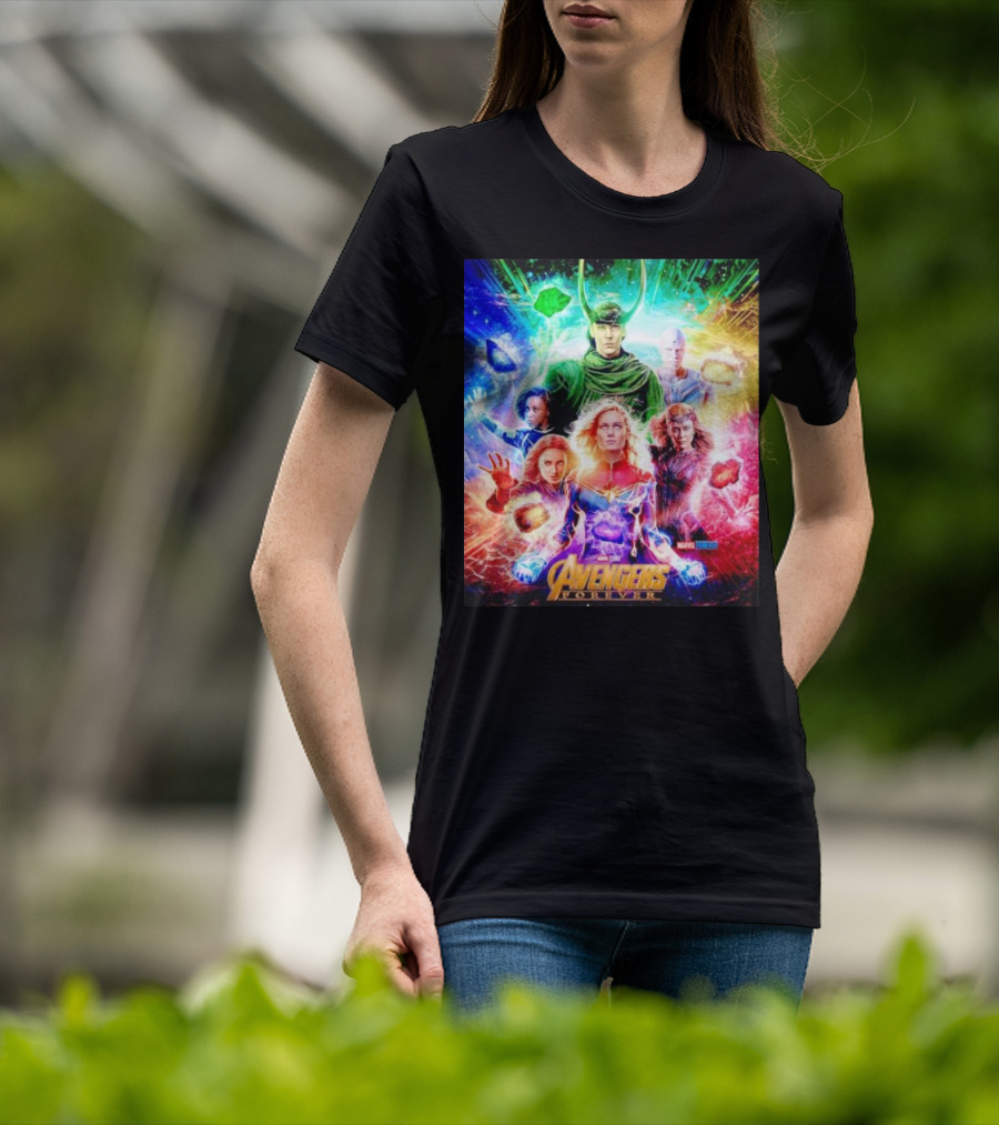 Marvel Studios Avengers Forever Loki Captain Marvel Scarlet Witch Vision Trail Of Infinity Stones T-Shirt