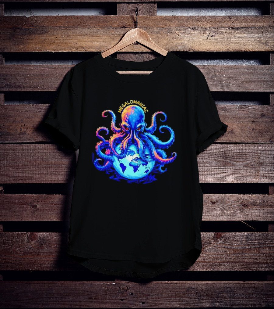 Megalomaniac Kraken Octopus On Globe T-Shirt