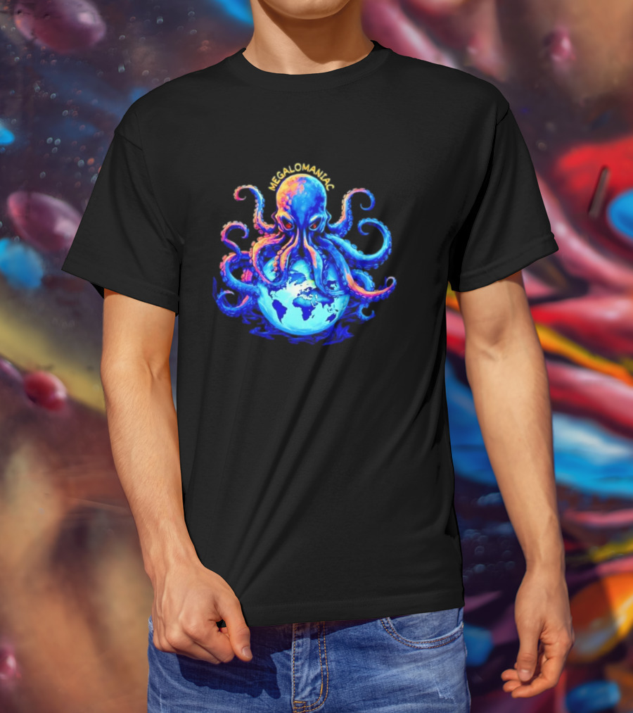 Megalomaniac Kraken Octopus On Globe T-Shirt